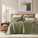 100% Linen - King/California King Linen Garment Washed Quilt Set - Olive Green