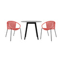 3 Piece Round Stone Dining Set With Two Chairs - Gray, Red And Black