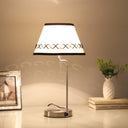 Bedside Table Lamp With Off-White Empire Shade - Silver
