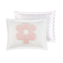 Gracie - Floral Reversible Tufted Chenille Twin Comforter Set With Flower Throw Pillow - White / Purple