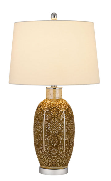 Metal Table Lamp With Off-White Empire Shade - Brown