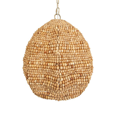 Kauri - 1 Light Wooden Bead Pendant - Brass / Woodtone