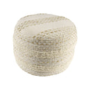 Cotton Blend Round Striped Pouf Ottoman - Natural And Ivory