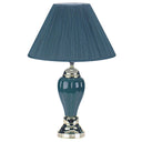 Ceramic Urn Table Lamp With Teal Blue Empire Shade - Teal Blue And Gold