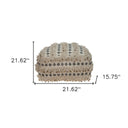 Cotton Blend Abstract Pouf Ottoman - Beige