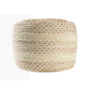 Cotton Blend Round Striped Pouf Ottoman - Ivory And Brown