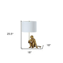 Sitting Monkey Table Lamp With White - Antiqued Gold