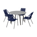 5 Piece Round Stone Dining Set With Four Chairs - Gray And Dark Blue