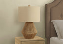 Rattan Geometric Table Lamp With Beige Drum Shade - Brown - HomeRoots - Table Lamps - Elite Enclave Home