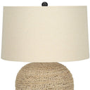 Rattan Round Table Lamp With Beige Drum Shade - Beige - HomeRoots - Table Lamps - Elite Enclave Home