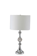 Metal Bedside Table Lamp With White Classic Drum Shade - Silver