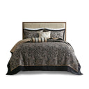 Aubrey - 5 Piece Queen Jacquard Bedspread Set With Throw Pillows - Black
