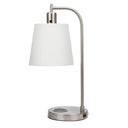 Metal Round USB Table Lamp With White Empire Shade - Nickel - HomeRoots - Table Lamps - Elite Enclave Home