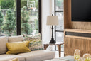 Two Light Table Lamp With Tan Drum Shade - Charcoal - HomeRoots - Table Lamps - Elite Enclave Home