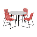 5 Piece Round Stone Dining Set With Four Chairs - Gray And Red