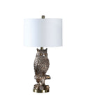 Resin Owl Table or Desk Lamp - Antiqued Silver