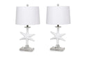 Coastal Star Fish Table Lamps Coastal With White Drum Shades (Set of 2) - Clear And White