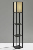 Floor Lamp With Wood Finish Storage Shelves - Black / White - HomeRoots - Floor Lamps - Elite Enclave Home