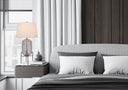 Glass Round Table Lamp With White Empire Shade - Nickel
