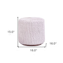 Cotton Blend Round Pouf Ottoman - White