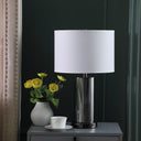 Glass LED Cylinder Table Lamp With Nightlight And White Drum Shade - Black