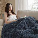 Ruched Fur - Throw - Slate Blue - Madison Park - Throws - Elite Enclave Home