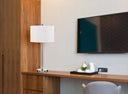 Metal Cylinder USB Table Lamp With White Drum Shade - Nickel
