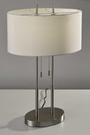Metal Bedside Table Lamp With White Shade - Silver