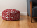 Cotton Round Stag Pouf Ottoman - Red / White