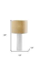 24" Ceramic Cylinder Table Lamp With Beige Drum Shade - White - HomeRoots - Table Lamps - Elite Enclave Home