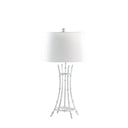 Bamboo Design Table Lamp With Off - White Drum Shade - Silver - HomeRoots - Table Lamps - Elite Enclave Home