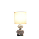 Faux Crystal Double Orb Table Lamp With White Classic Drum Shade - Chrome