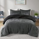 Mira - 3 Piece Full/Queen Crushed Velvet Sherpa Reversible Comforter Set - Charcoal - Intelligent Design - Comforters & Sets - Elite Enclave Home