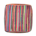 Cotton Cube Striped Pouf Ottoman - Red