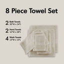 800GSM - 8 Piece Antimicrobial Towel Set - Natural - Madison Park Signature - Towel Sets - Elite Enclave Home