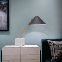 Metal Bedside Table Lamp With Black Cone Shade - White