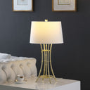 Bamboo Design Table Lamp With Off-White Drum Shade - Gold
