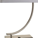 Curved Table Lamp With White Rectangle Shade - Silver