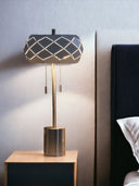 Metal Table Lamp With Geometric Laser Cut Metal Shade - Silver
