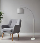 Reading Nook Floor Lamp Arc Arm Adjustable Gray Fabric Shade - Brushed Steel - HomeRoots - Floor Lamps - Elite Enclave Home